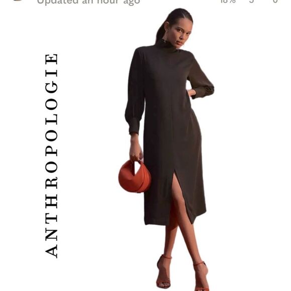 Anthropologie Black Sheath Dress with Mock Neck and Cuffed Sleeves Size S NWT - Picture 1 of 14